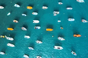 Boats on blue water. Overhead view. Madeira, Portugal