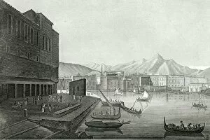 Port Collection: Boats in the harbour and the fish market in Palermo, Sicily, 1770, Italy, Historical