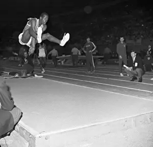 Bob Beamon in Air During Long Jump