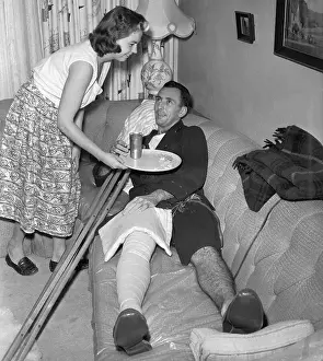 Worcester Prints: Bob Cousy Relaxing From Injury at Home