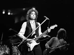Prints of ATLANTA - DECEMBER 12: Bob Dylan performing onstage playing his Fender Stratocaster electric guitar and wearing a vest on December 12, 1978 at the Omni in Atlanta, Georgia Blowin' in the Wind: Bob Dylan's Photographic Legacy: Bob Dylan In Atlanta