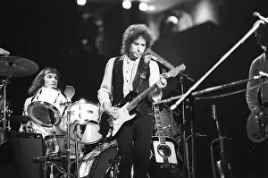 Prints of ATLANTA - DECEMBER 12: Bob Dylan performing onstage playing his Fender Stratocaster electric guitar and wearing a vest on December 12, 1978 at the Omni in Atlanta, Georgia Blowin' in the Wind: Bob Dylan's Photographic Legacy: Bob Dylan In Atlanta