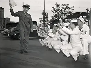Discharge Prints: Bob Feller In Military Uniform W/Sailors