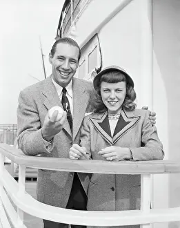 Bob Feller And Wife Smiling On Ship