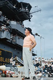 Bob Hope Telling Jokes to Troops on Deck
