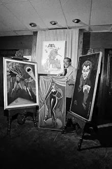 Batman And Robin Prints: Bob Kane Posing With Drawings of his Characters