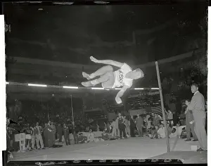 Bob Mathias Going over in Pole Vault Jump