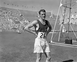 Runner Prints: Bob Tisdall Winning 400 Meter Hurdles