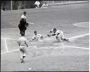Bobby Avila Tagged Out At Home Plate