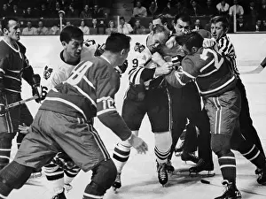 Bobby Hull Fighting in Hockey Game