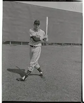 Bobby Thomson in Position with Baseball Bat
