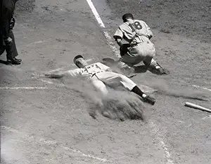 Safe Prints: Bobby Thomson Sliding Across Home Plate