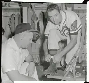 Milwaukee Prints: Bobby Thomson with Trainer in Locker Room