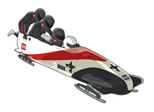 Sports Team Gallery: Bobsledding team of four, final push and last person getting on