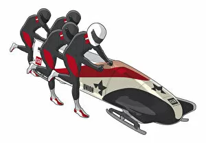 Sports Team Gallery: Bobsledding team of four, pushing off