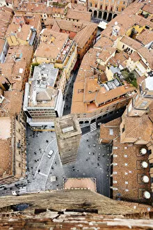 Bologna towers and the old town seen directly from above