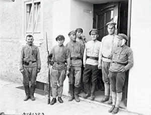 Poland Prints: Bolshevik Soldiers Congregated Outside Building