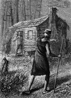 Log Cabin Prints: Book Illustration of Johnny Appleseed Warning Pioneers of Approaching Indians