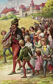 Book Illustration from The Pied Piper of Hamelin Fairy Tale
