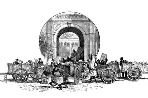 Entrance Gate Prints: Booksellers cart in front of the gate of the publishing house of the magazine Gartenlaube in 1890