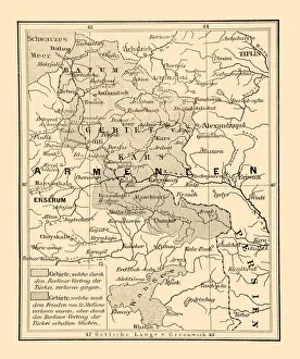 Prints of Illustration of a The borders of Asian Turkey after the Berlin Treaty Historcal Battle Maps And Plan Prints: The borders of Asian Turkey after the Berlin Treaty