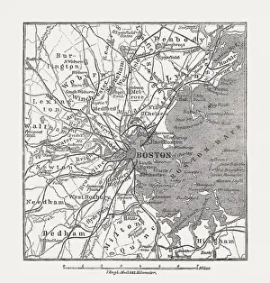 Massachusetts Prints: Boston, Massachusetts, USA, wood engraving, published in 1882