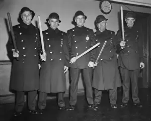 Boston Police in Air-Raid Helmets and Clubs
