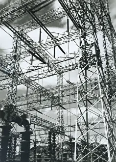 Prints of View up at the transmission towers and lines of the Boulder hydroelectric power dam, later renamed the Hoover Dam, Colorado, 1941. (Photo by Ansel Adams/Archive Photos/Getty Images) A Timeless Collection of Hoover Dam Photography: Boulder Dam Power Units, 1941