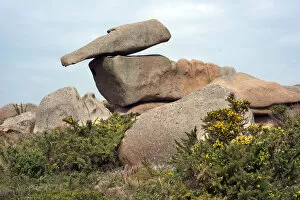 Boulders at the hiking trail of Sentir Douaniers, Ploumanac h, Cote de Granit Rose, Brittany, France, Europe