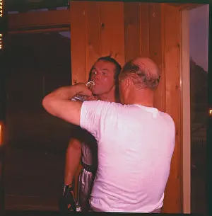 Grossinger Prints: Boxer Ingemar Johanssen Working out in Gym