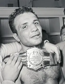 Boxer Jake Lamotta with Middleweight Championship Belt