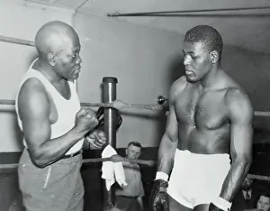 Boxers Jack Johnson and Leroy Haynes Training in Ring