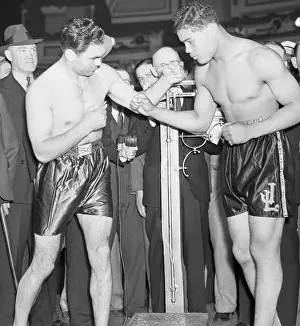 Boxers Max Schmeling and Joe Louis at Weigh-In Ceremony