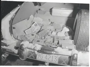 Minneapolis Prints: Boxes of Coins Inside a Car Trunk