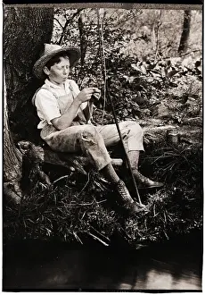 Overalls Prints: Boy Baiting Fishing Line