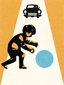 Images Dated 10th October 2003: Boy with ball in street; car approaching