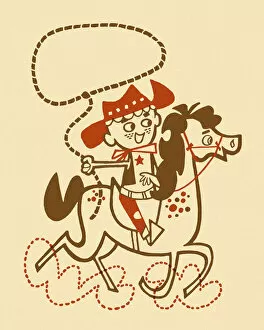 Horseback Riding Collection: Boy Cowboy on Horse With Lasso