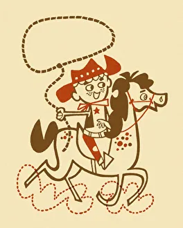 Horseback Riding Collection: Boy Cowboy on Horse With Lasso