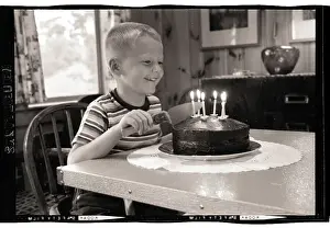 Birthday Prints: Boy Cutting Birthday Cake