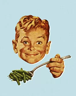 Healthy Food Collection: Boy Eating Green Beans