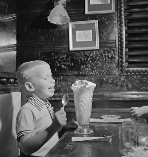 Ice Cream Prints: Boy Eating Large Ice Cream Sundae