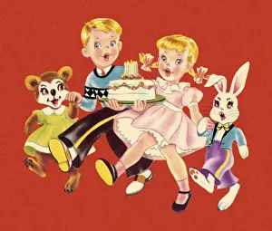 Boy and Girl With a Birthday Cake