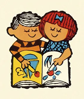 Illus Prints: Boy and Girl Coloring Together