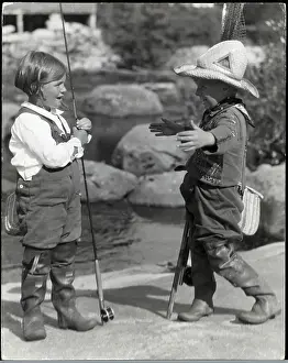 Pole Prints: Boy And Girl Dressed In Fly-Fishing Gear