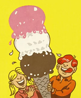 Unhealthy Eating Gallery: Boy and Girl With Giant Ice Cream Cone