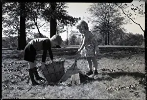 Rake Prints: Boy And Girl Rake Leaves