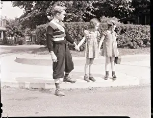 Responsibility Prints: Boy Helping Girls Cross the Street