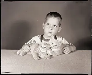 Kitten Prints: Boy with Kittens