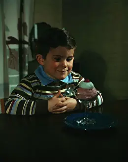 Port Washington Prints: Boy Looking at Dish of Ice Cream