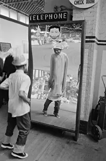 Stretching Prints: Boy Looking at Himself in a Distorted Mirror at Steeplechase Park in Coney Island